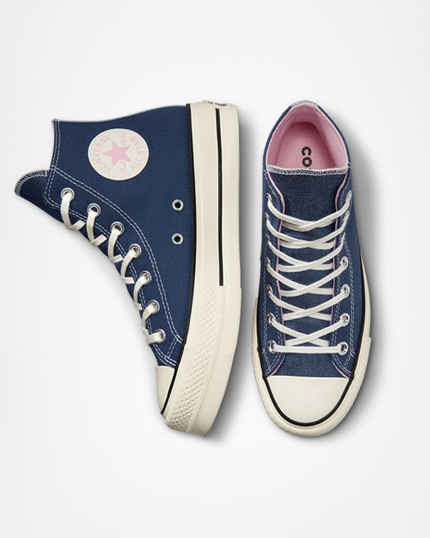 Zapatos Plataforma Converse Chuck Taylor All Star Lift Denim Altas Mujer Azul Marino Naranjas Rosas | PE 48W572